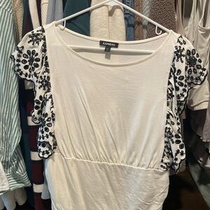 Express Ivory Blouse with Black Embroidered Sleeves